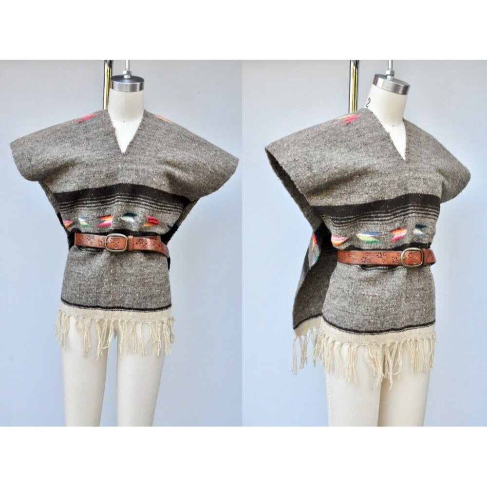 Fringed Poncho Blanket Coat Southwestern Navajo Oversized Poncho Ethnic Boho OS